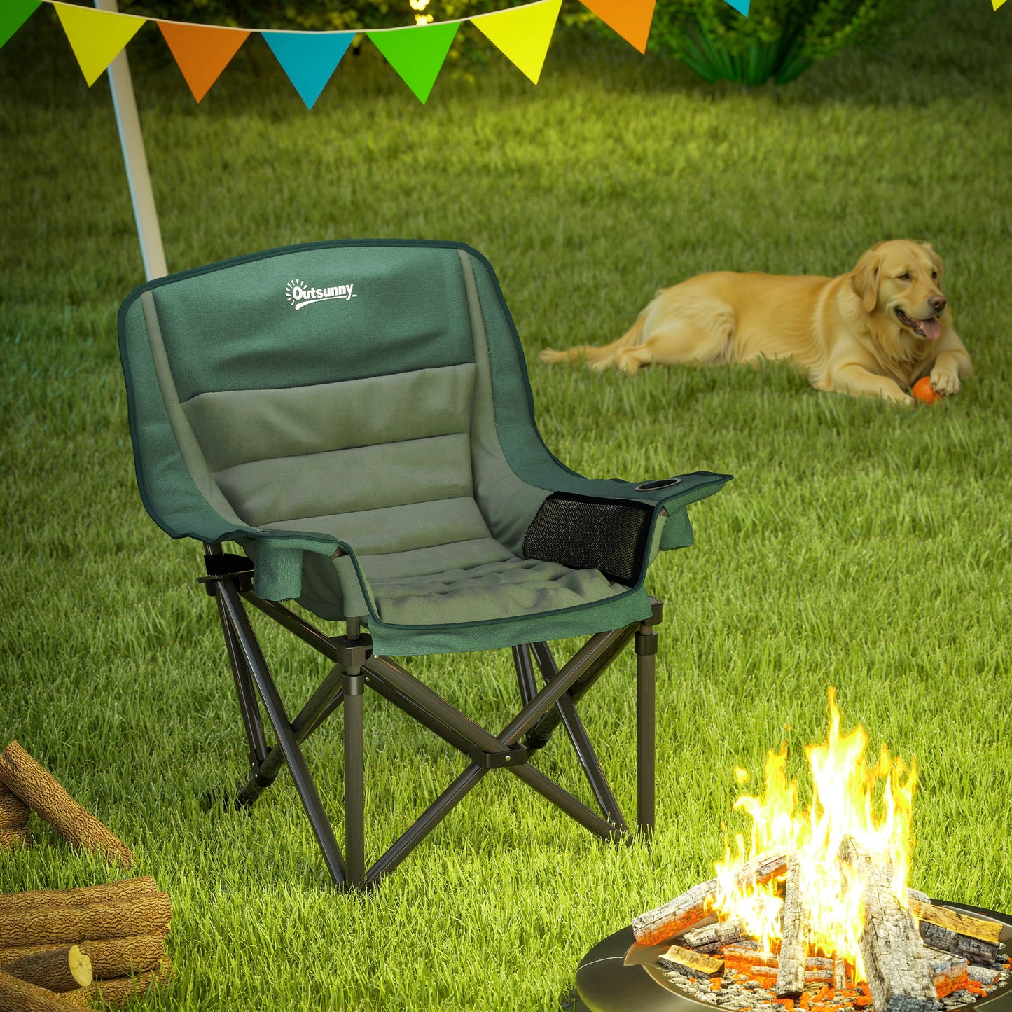 Outsunny Portable Padded Camping Chair, with Bag - Olive Green