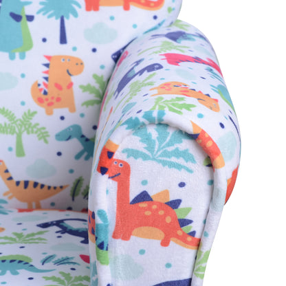 HOMCOM Children's Armchair Flannel Kids Sofa Tub Chair Cartoon Dinosaur Pattern Wooden Frame Bedroom Playroom Seater Multicolour