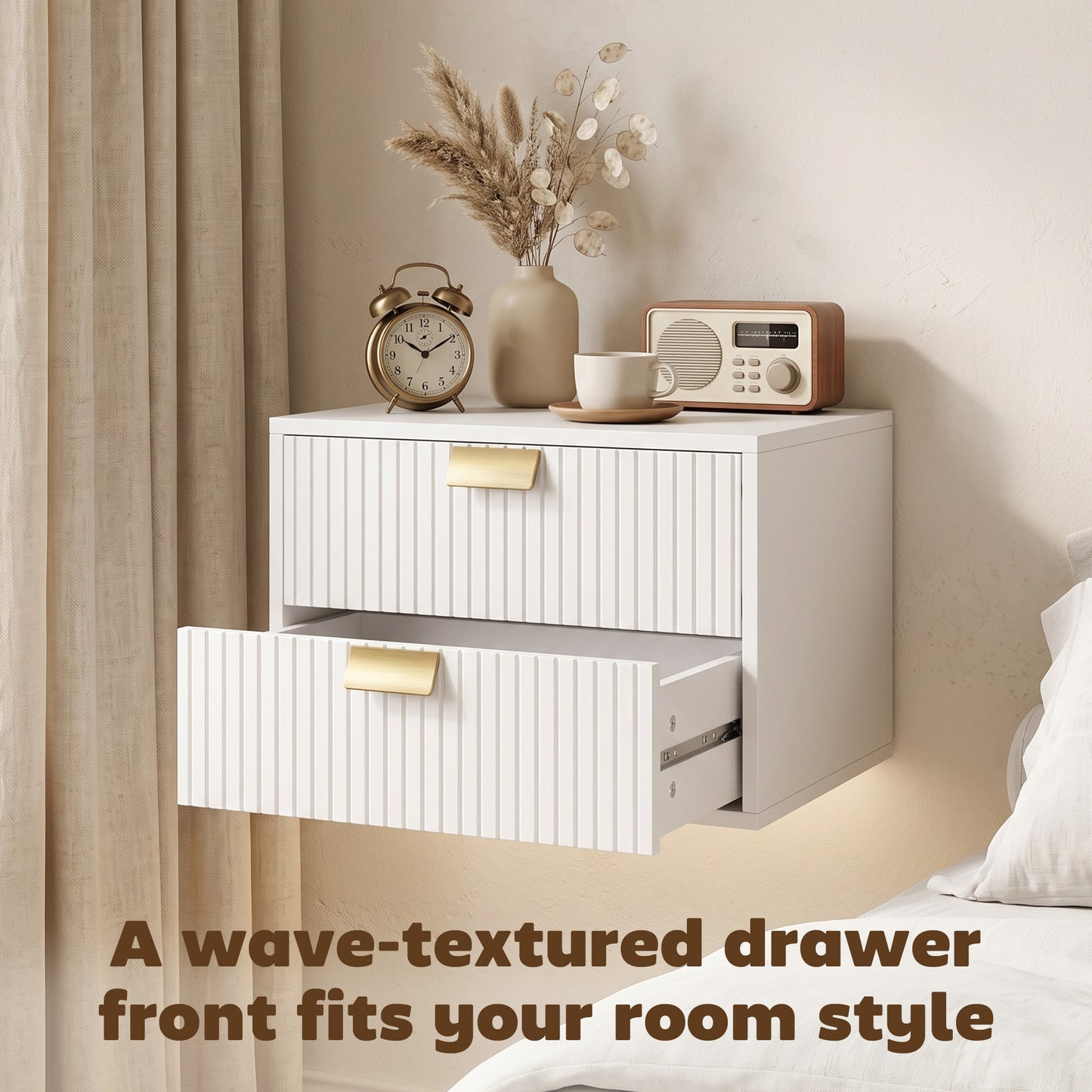 HOMCOM Modern Floating Nightstands Set of 2, Wall Mounted Bedside Tables with 2 Drawers, White