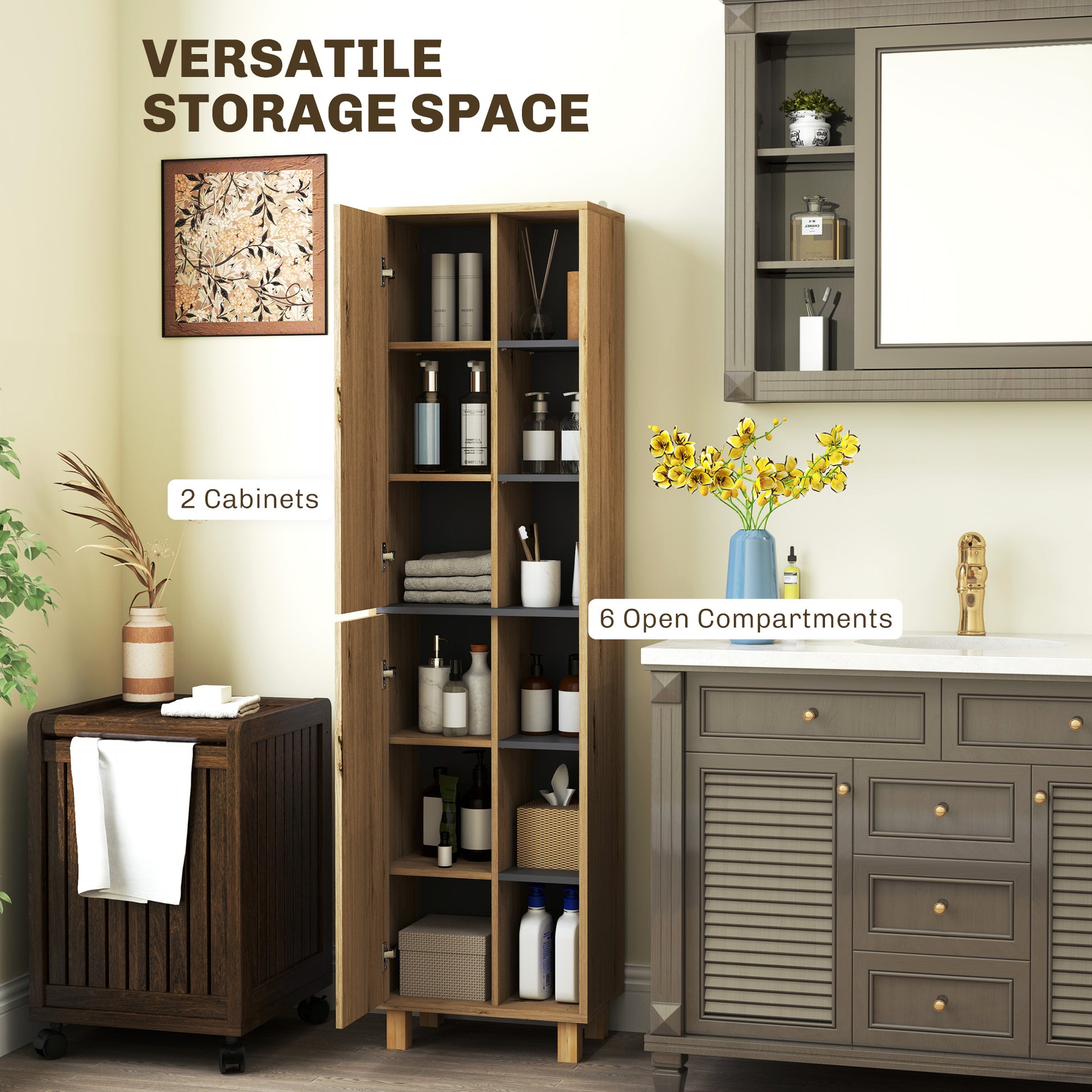 HOMCOM Multi-Storage Slim Bathroom Cabinet - Wood-Effect--ChewyGames-ChewyGames