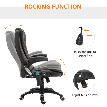 HOMCOM 6-Point Massage Office Chair with Seat Heated for Home Office, PU Leather High Back Executive Desk Chair with Adjustable Height and 360° Swivel for Work Study, Brown