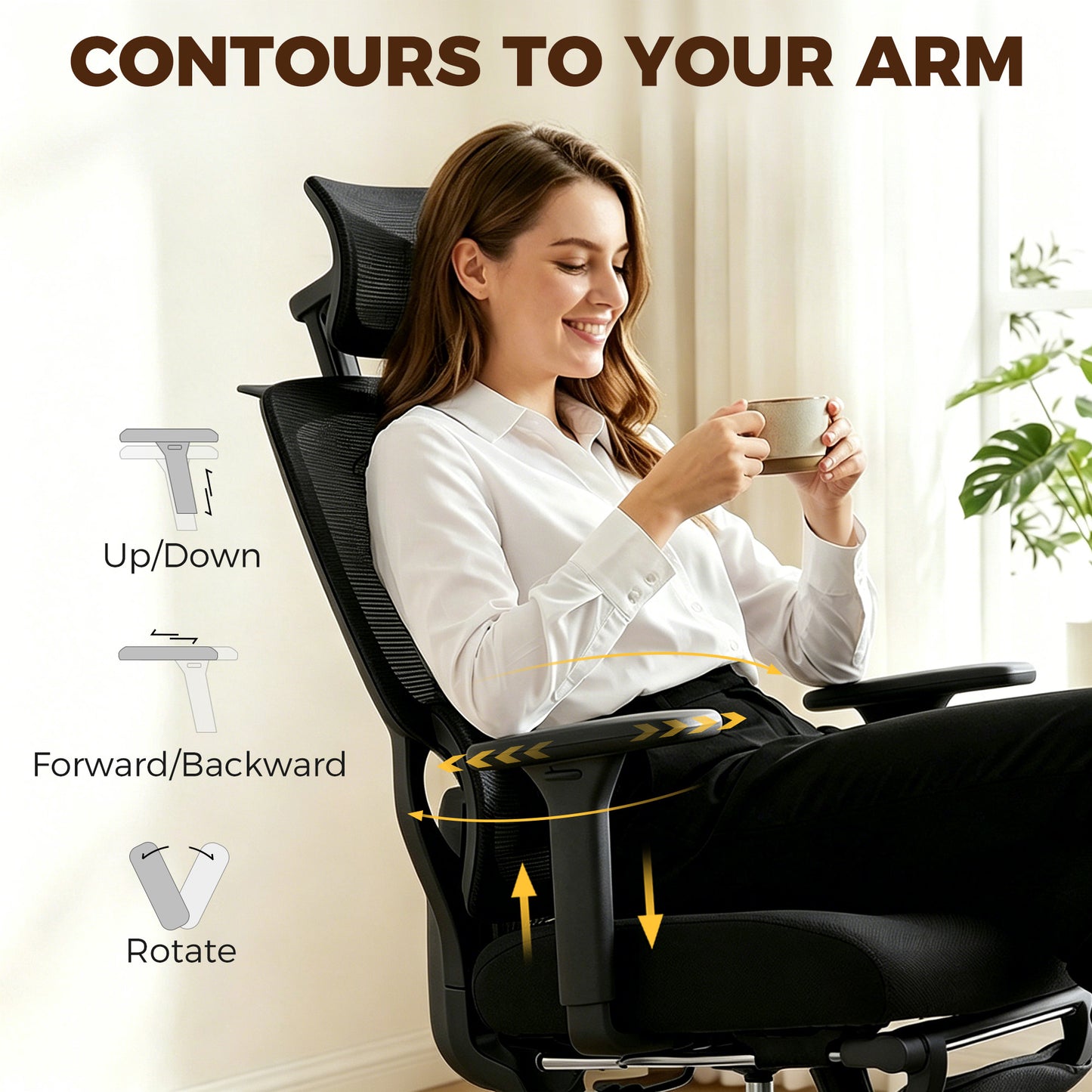 HOMCOM Mesh Desk Chair with 3D Armrests, Ergonomic Office Chair with Rotatable Headrest, Black