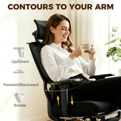 HOMCOM Mesh Desk Chair with 3D Armrests, Ergonomic Office Chair with Rotatable Headrest, Black
