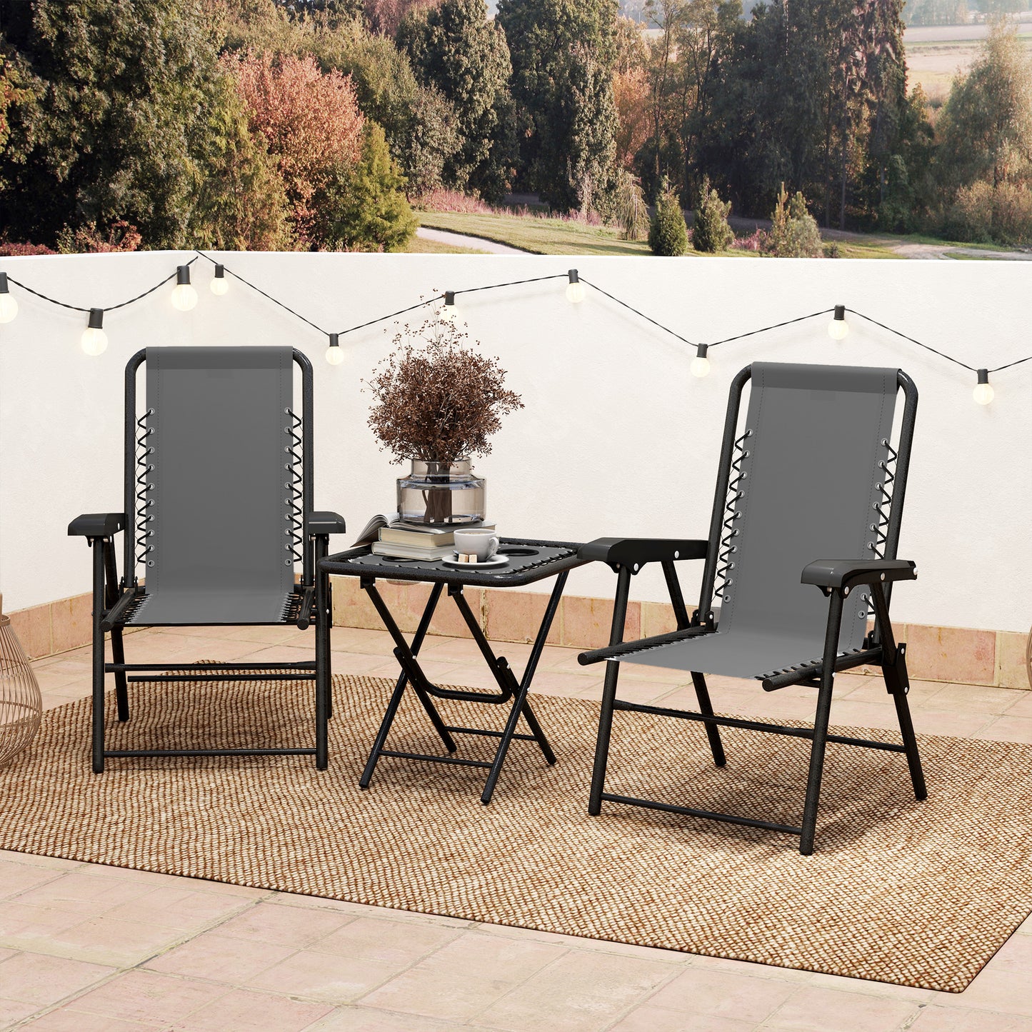 Outsunny Three-Piece Garden Table and Chair Set - Dark Grey--ChewyGames-ChewyGames