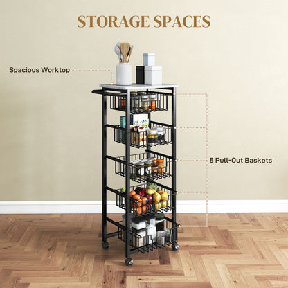 HOMCOM Five Basket Mobile Kitchen Island, with Brakes - Grey/Black