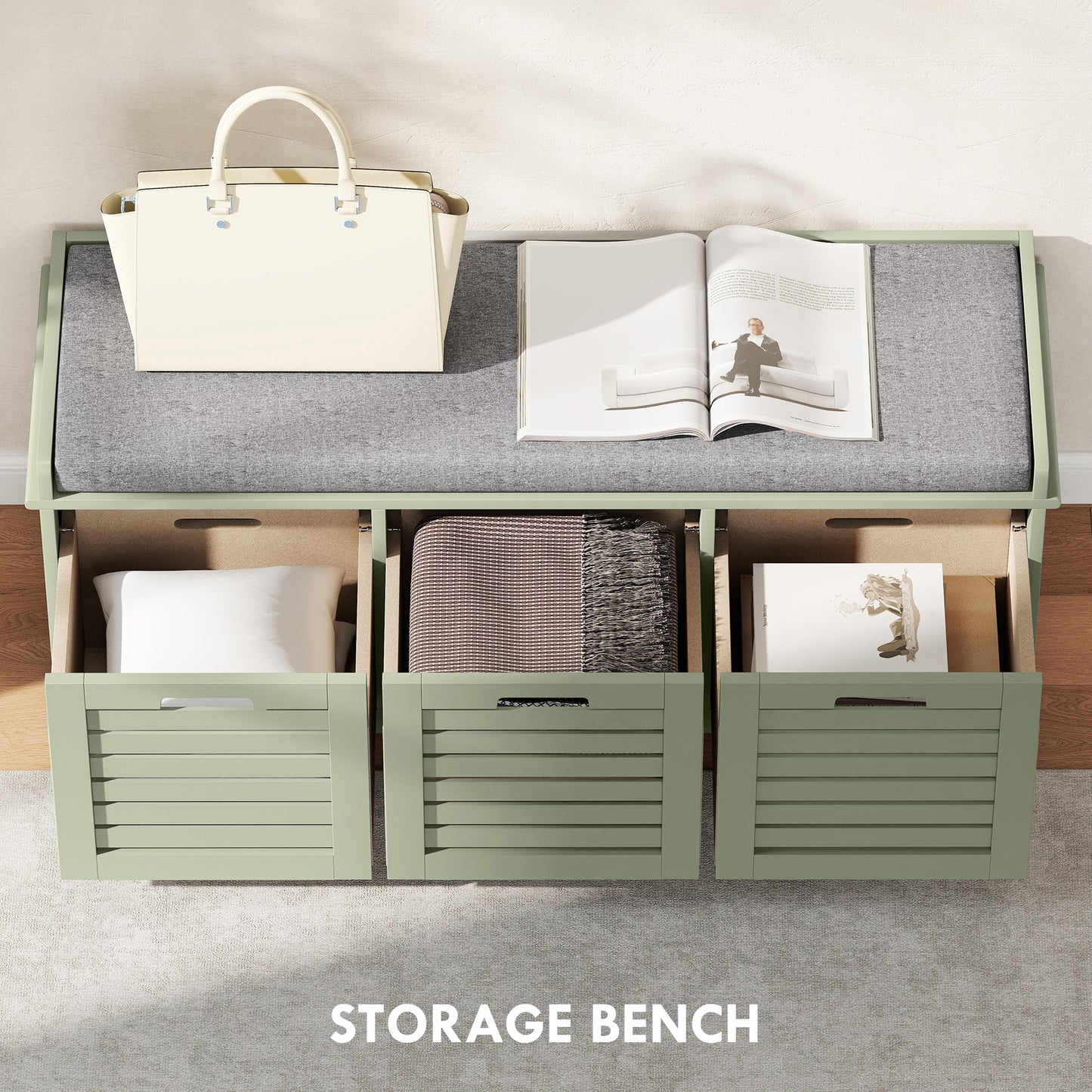 HOMCOM 3-Drawer Shoe Storage Bench with 160kg Capacity & 3 fully pull-out drawers - Green