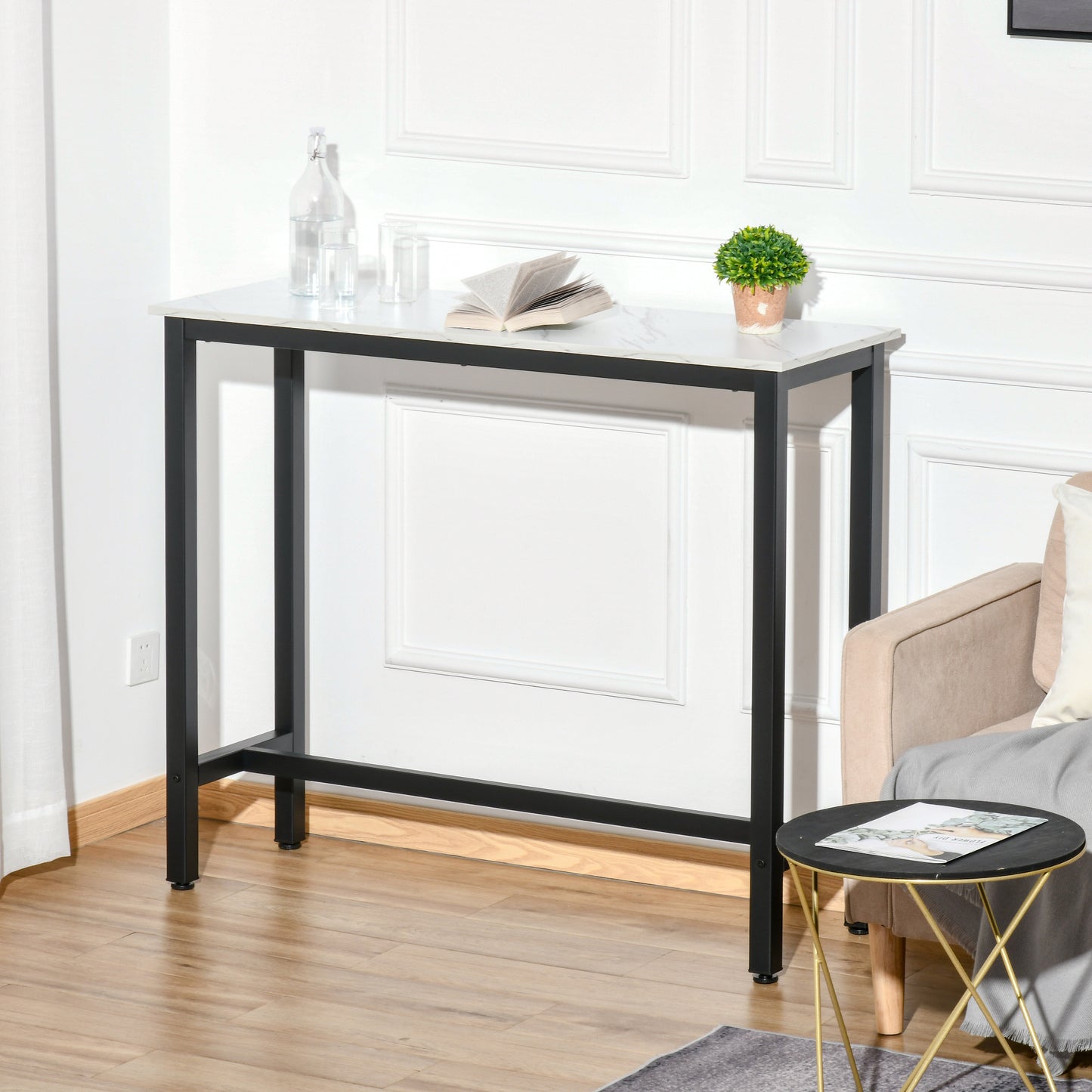 HOMCOM Rectangular Bar Table, Wood Effect Coffee Table for Small Space, Breakfast Dining, Kitchen, Industrial, White & Black