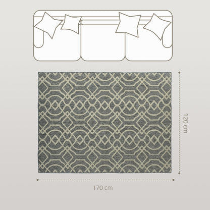 HOMCOM UV Resistant Indoor & Outdoor Area Rug, Easy-Cleaning Machine Washable Rug with Geometric Pattern for Patio, Garden, Kitchen, Bathroom or Living Room, 170 x 120 cm, Grey