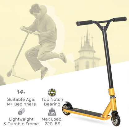HOMCOM Stunt Scooter, 360° Entry Level Tricks Scooter w/ Lightweight Aluminium Deck and ABEC 7 Bearing, For Age 14+ Beginners, Gold Tone