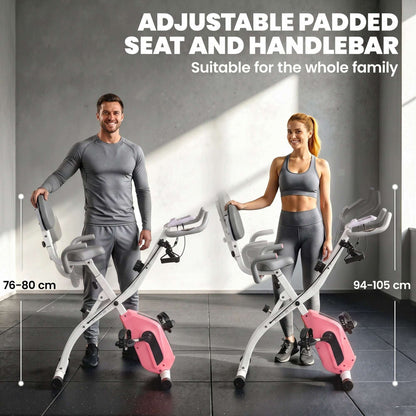 SPORTNOW 4-In-1 Folding Exercise Bike with Resistance Bands, Bluetooth App, 8-Level Magnetic Resistance, LCD Display, Pink