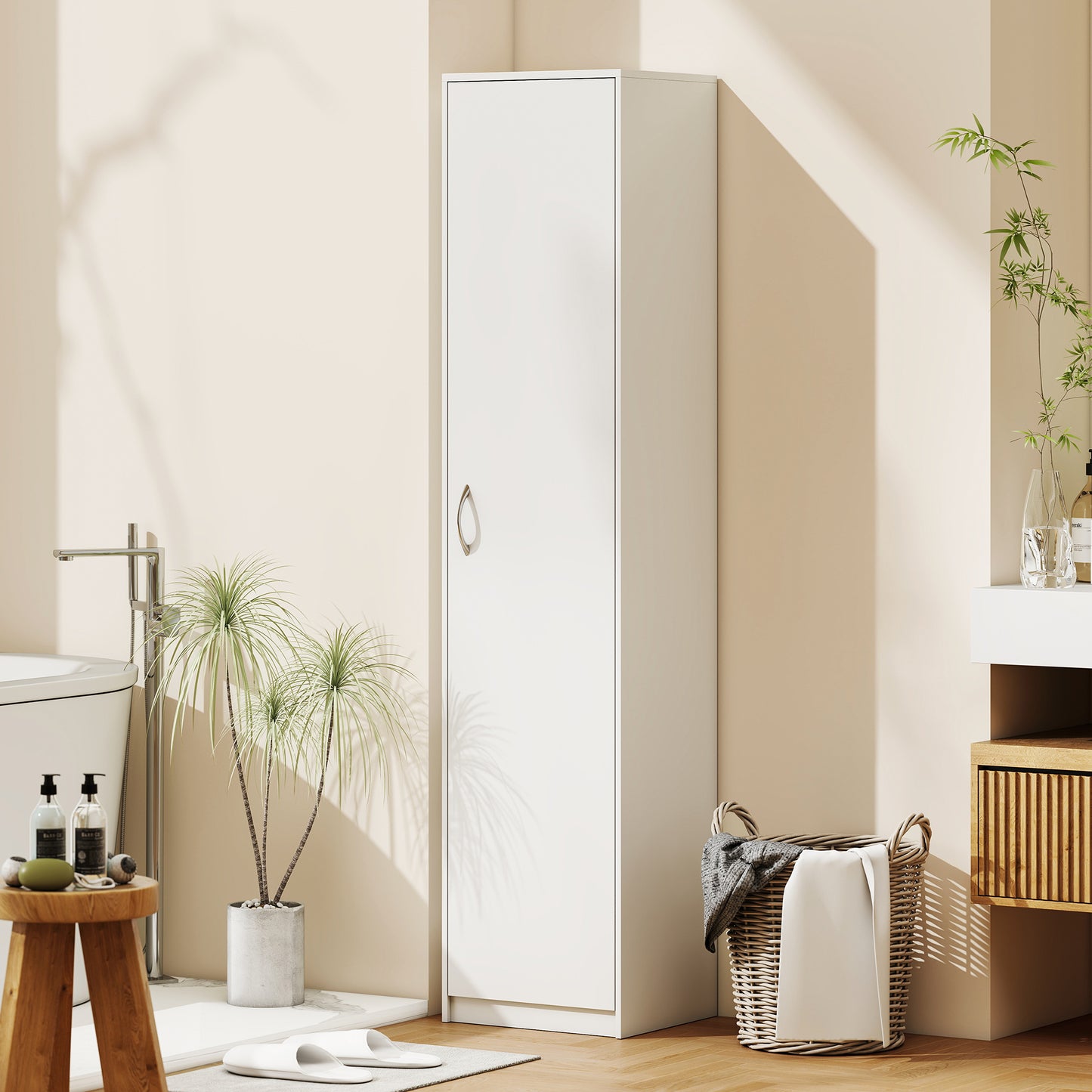 HOMCOM 180cm Tall Kitchen Cupboard, Freestanding 5-Tier Pantry Storage Cabinet with Adjustable Shelf, White
