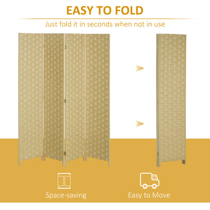 HOMCOM 4-Panel Room Dividers, Wave Fibre Freestanding Folding Privacy Screen Panels, Partition Wall Divider for Indoor Bedroom Office, 170 cm, Brown