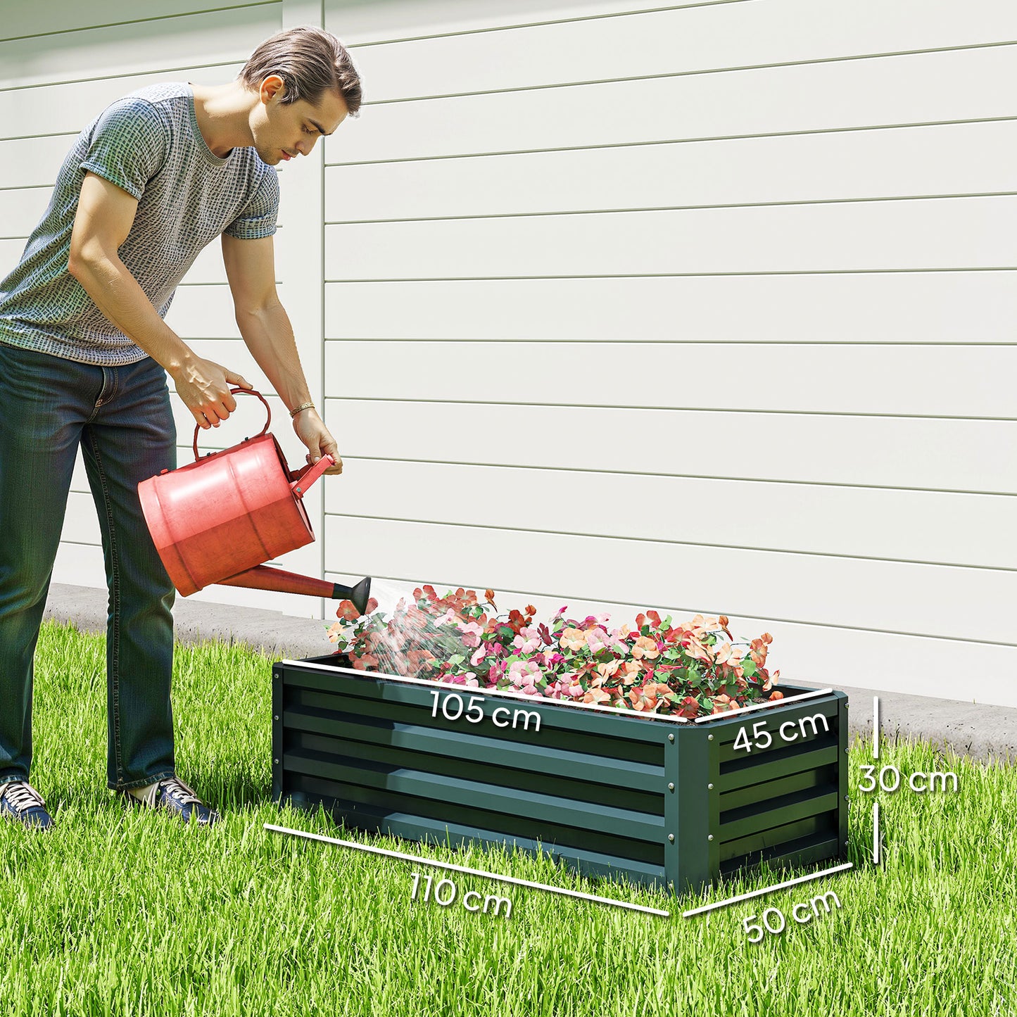 Outsunny Set of Two 110 x 65cm Steel Planter Boxes - Green