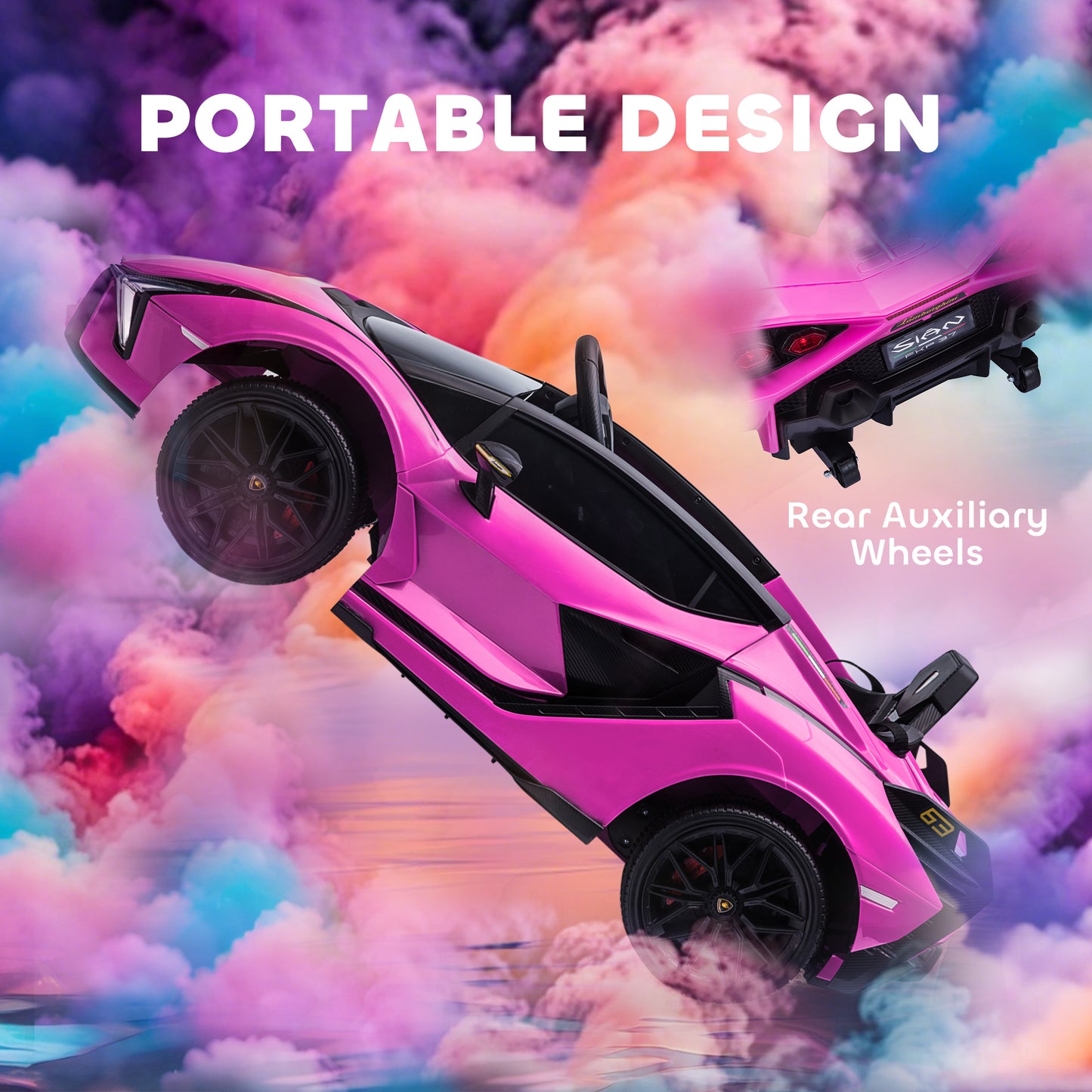 HOMCOM Lamborghini Sian Licensed 12V Electric Car for Kids 2 Motors Toy Car with Remote Control Music Lights MP3 for 3-5 Years Pink
