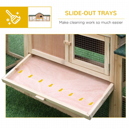 PawHut Wooden Rabbit Hutch 2-Storey with Run Outdoor Bunny Guinea Pig, Natural Wood
