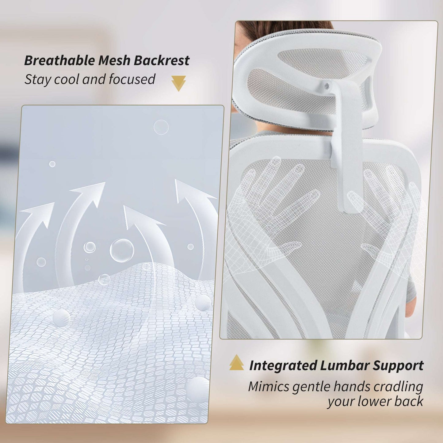 HOMCOM Ergonomic Office Chair with Foldable Backrest, 2D Headrest - Light Grey