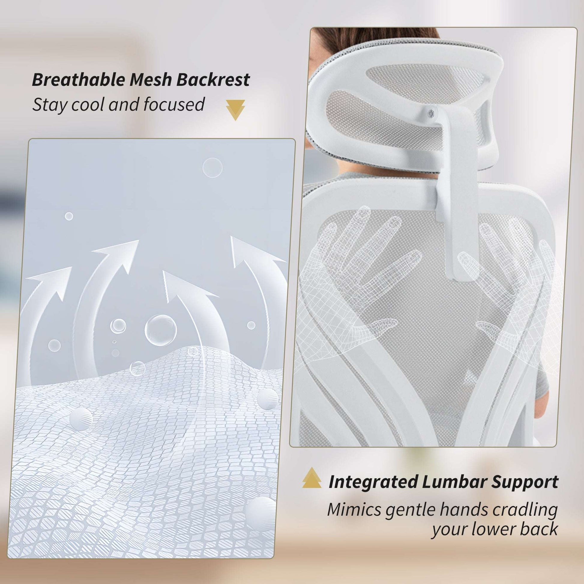 HOMCOM Ergonomic Office Chair with Foldable Backrest, 2D Headrest - Light Grey