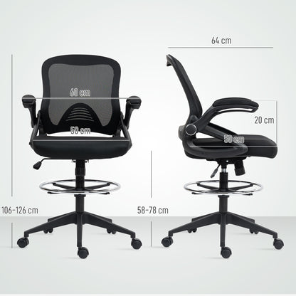 Vinsetto Drafting Chair with Flip-up Armrest, Mesh Office Stool with Foot Ring, 360 Degree Swivel Height Adjustable Chair for Standing Desk, Black