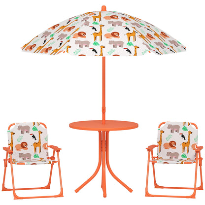 AIYAPLAY Kids Patio Set, Children Table and Chair Set, Outdoor Picnic Table with 2 Folding Chairs and Umbrella, Orange--ChewyGames-ChewyGames