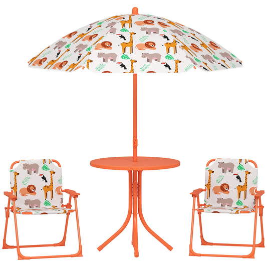 AIYAPLAY Kids Patio Set, Children Table and Chair Set, Outdoor Picnic Table with 2 Folding Chairs and Umbrella, Orange--ChewyGames-ChewyGames