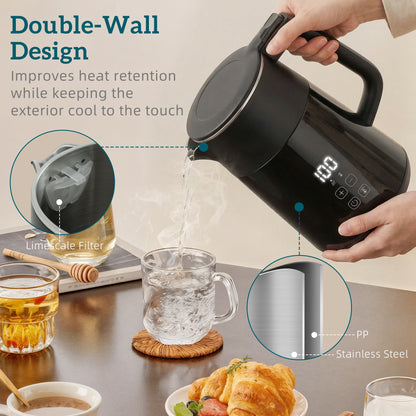 HOMCOM Electric Kettle, 1.7L Fast Boil 3kW Water Kettle with UK Strix Thermostat, LED Display, Keep Warm Function, Black