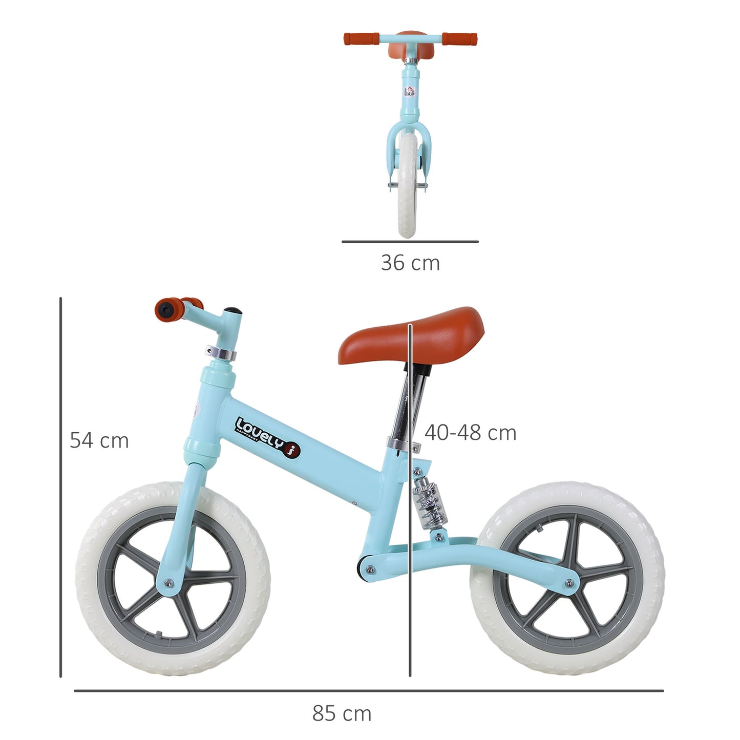 HOMCOM 12" Kids Balance Bike No Pedal Bicycle EVA Tyre Adjustable Seat Toddler Training Bike W/ Shock Absorber 2 - 5 Years Gift for Boys Girls Blue