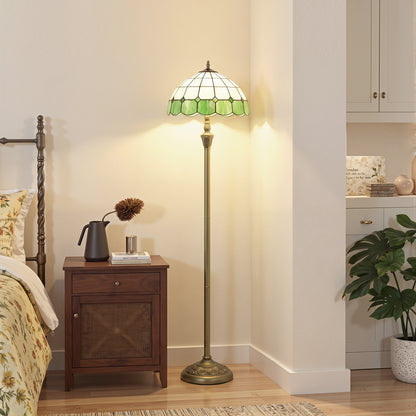 HOMCOM Tiffany-Style Floor Lamp with Handcrafted Stained Glass Shade, 152cm Tall Vintage Standing Lamp, Bronze Tone and Green