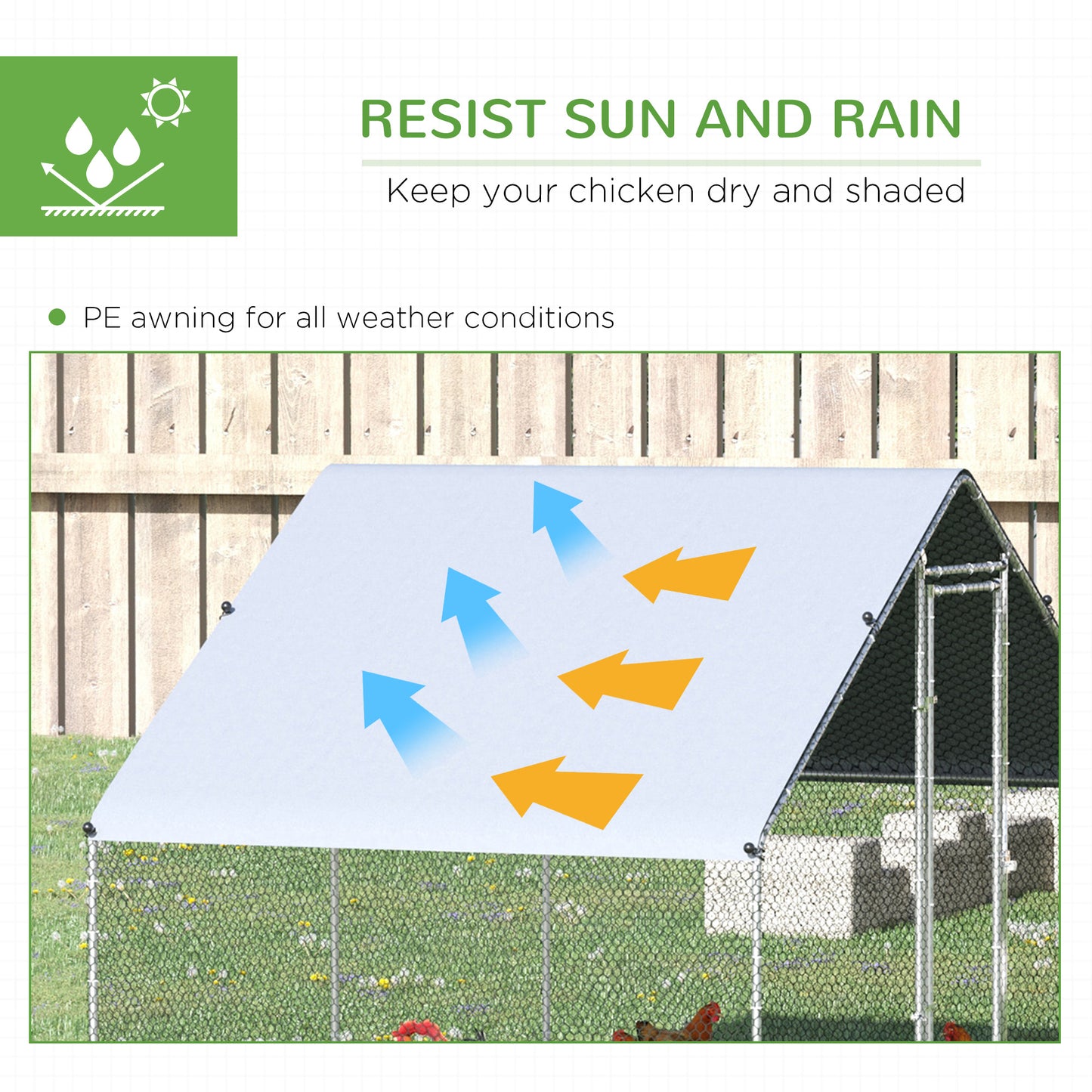PawHut Chicken Run Galvanised 3 x 2 x 2m Walk-in Chicken Coop Hen Poultry House Cage with Water-Resist Cover, Silver