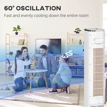 HOMCOM Portable Air Cooler, 6L Tank Humidifier Evaporative Ice Cooling Fan Water Conditioner Unit with 3 Modes, 3 Speed, Remote, Timer, Oscillating for Home Bedroom, White