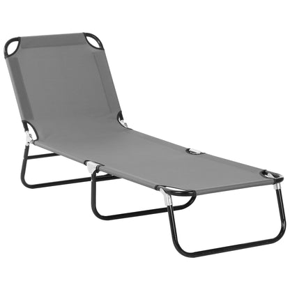 Outsunny Foldable Sun Lounger with 5-Position Adjustable Backrest, Outdoor Portable Recliner Chaise Lounge Chair with Oxford Fabric for Patio, Beach, Garden, Camping, Grey