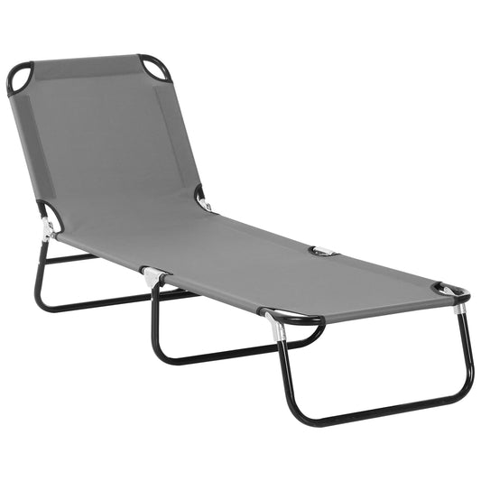 Outsunny Foldable Sun Lounger with 5-Position Adjustable Backrest, Outdoor Portable Recliner Chaise Lounge Chair with Oxford Fabric for Patio, Beach, Garden, Camping, Grey