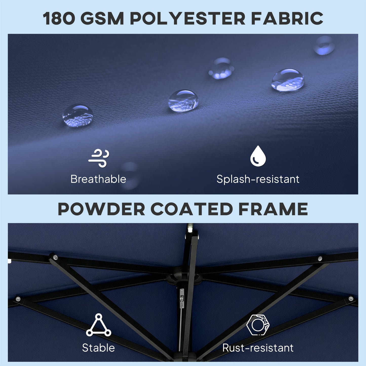 Outsunny 2.6 m Half Garden Parasol with Solar LED Lights, UPF50+ Semi Round Umbrella with 30° Tilt, Crank Handle, Dark Blue