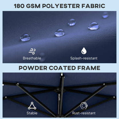 Outsunny 2.6 m Half Garden Parasol with Solar LED Lights, UPF50+ Semi Round Umbrella with 30° Tilt, Crank Handle, Dark Blue
