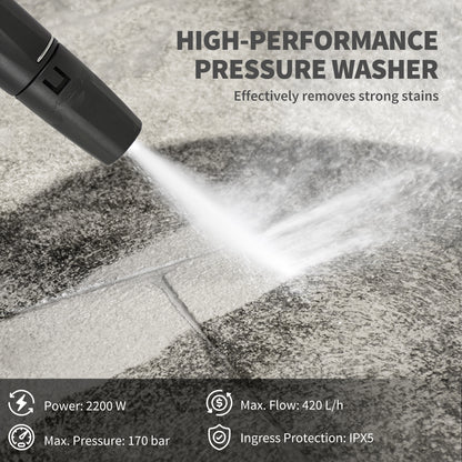Outsunny 2200W High Pressure Washer, 170 Bar Pressure, 420 L/h Flow, Portable Electric Power Washer Jet Wash Cleaner with Adjustable Nozzle 6M Hose and Hose Reel for Home Patio Car Driveway, Green
