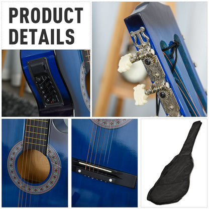 HOMCOM 38 Inch Full Size Acoustic Electric Guitar, Classical Beginner Junior Adult Guitar Gloss Finish with Carrying Case, Strap, Picks, Spare Strings - Blue
