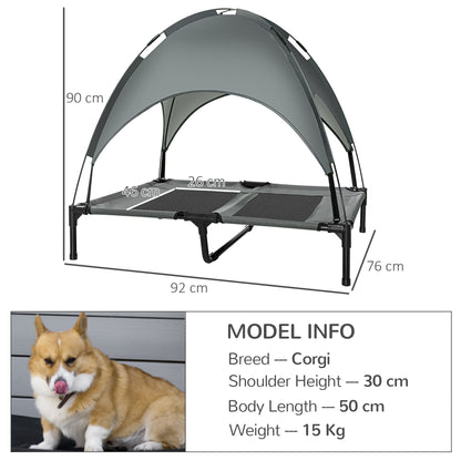 PawHut Outdoor Dog Bed with Removable Canopy, Portable Raised Dog Bed for Camping, Garden & Beach, Water-Resistant UV-Protection Mesh Pet Cot Sun Lounger, for Large Pets, 92 x 76 x 90 cm, Grey--ChewyGames-ChewyGames
