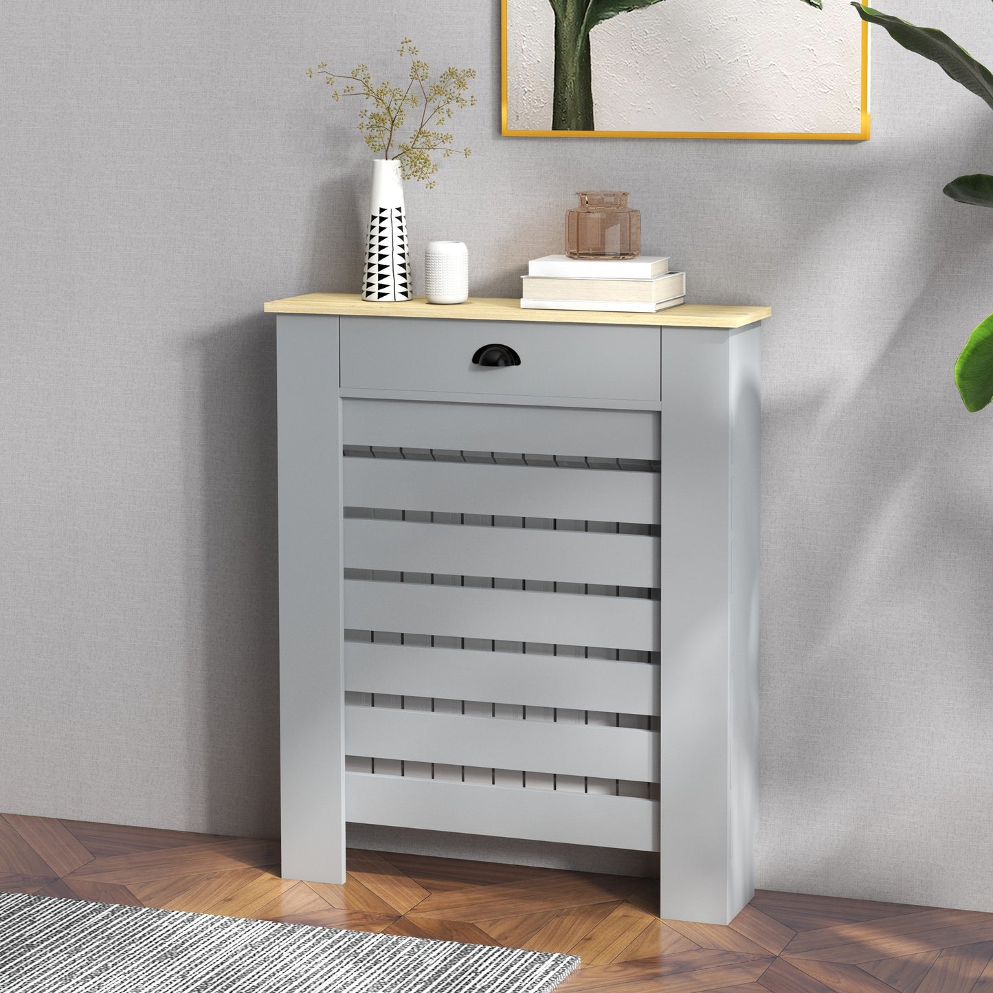HOMCOM 95.5H x 78Wcm Radiator Cover, with Drawer - Grey--ChewyGames-ChewyGames
