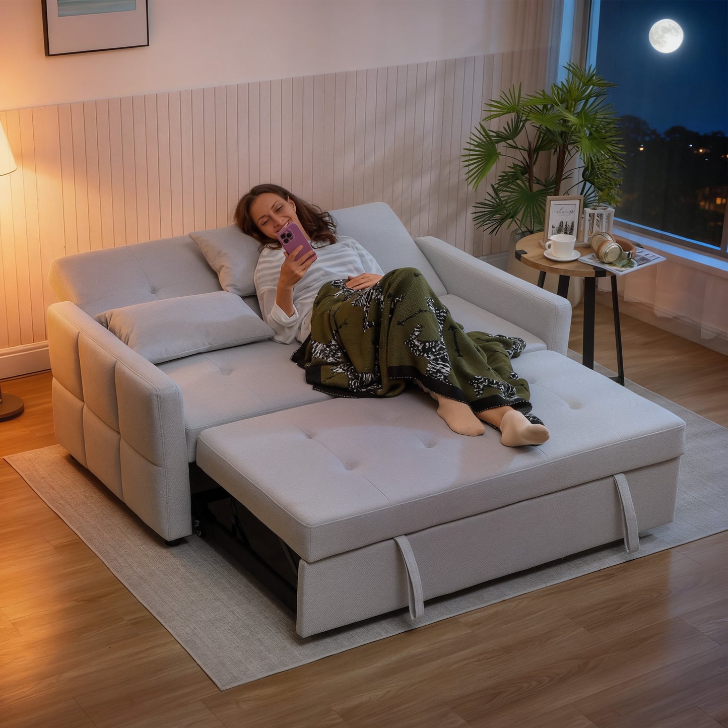 HOMCOM Three-Way Two-Seater Sofa Bed - Light Grey