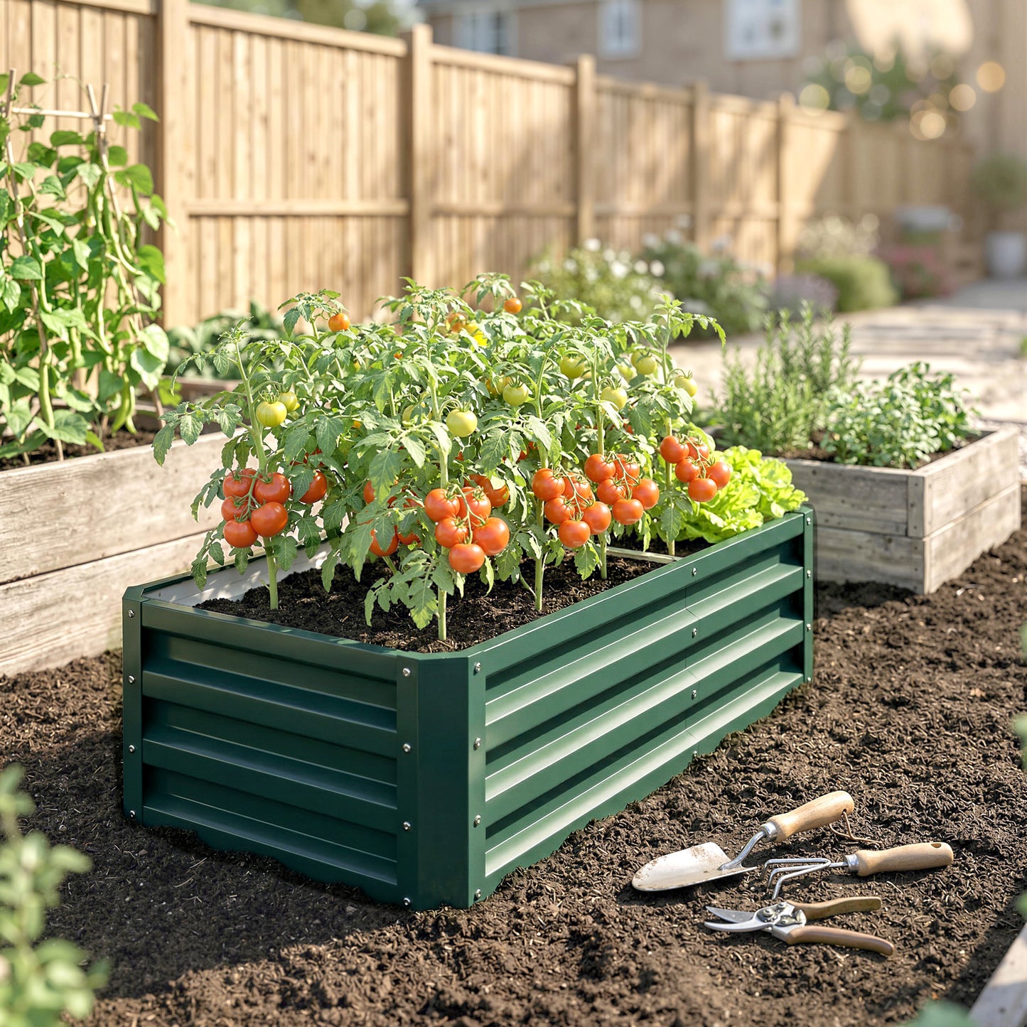 Outsunny Raised Beds for Garden, Galvanized Outdoor Planters, for Herbs and Vegetables, Use for Patio, Backyard, Balcony, Green