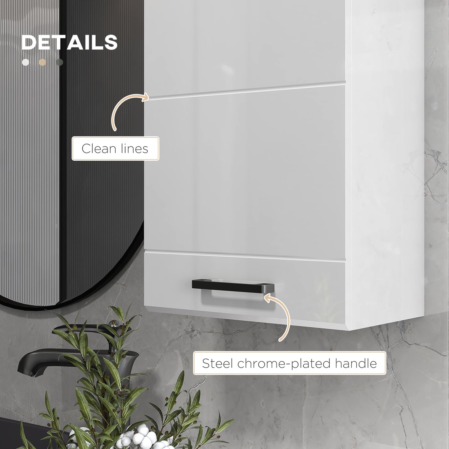 kleankin Bathroom Wall Cabinet, High Gloss Bathroom Storage Cabinet with Soft-Close Door, 3 Shelves, Adjustable Shelf, White