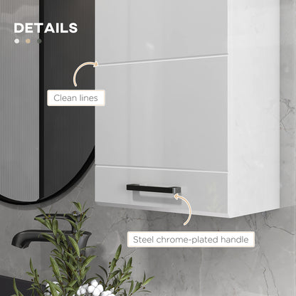 kleankin Bathroom Wall Cabinet, High Gloss Bathroom Storage Cabinet with Soft-Close Door, 3 Shelves, Adjustable Shelf, White