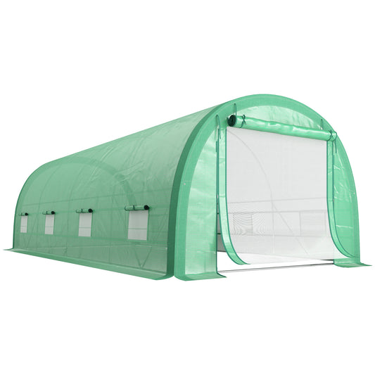 Outsunny 6 x 3(m) Polytunnel Greenhouse with Upgraded Structure, Mesh Door and Windows, 15 Plant Labels, Green