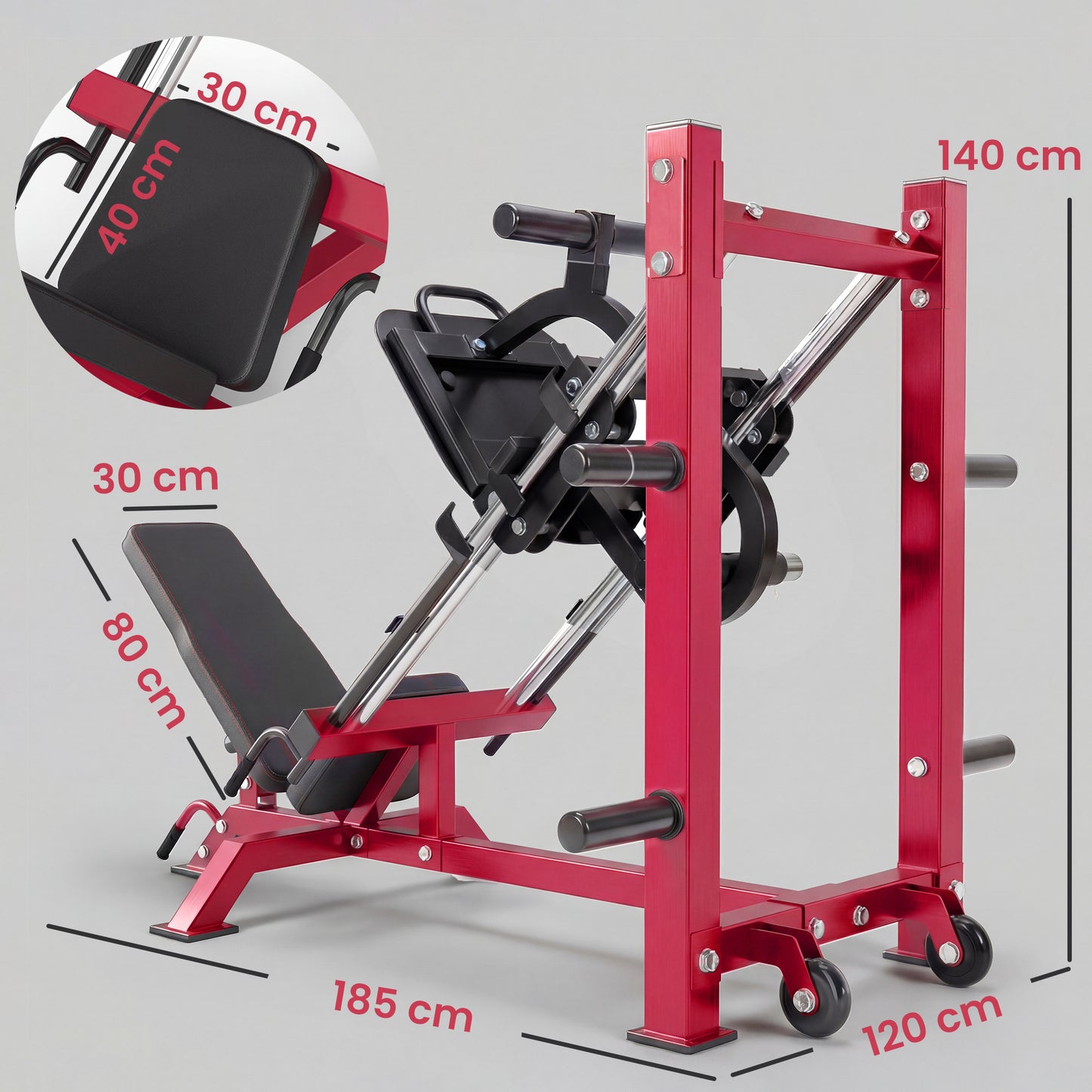 SPORTNOW Leg Press Machine with Wheels and Calf Block, Adjustable Squat Machine for Home Gym, 455KG Capacity