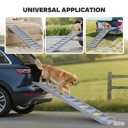 PawHut Dog Car Ramp with Anti-Slip Steps, 10-Steps Pet Stairs for Pets to Access Cars and High Beds, Grey