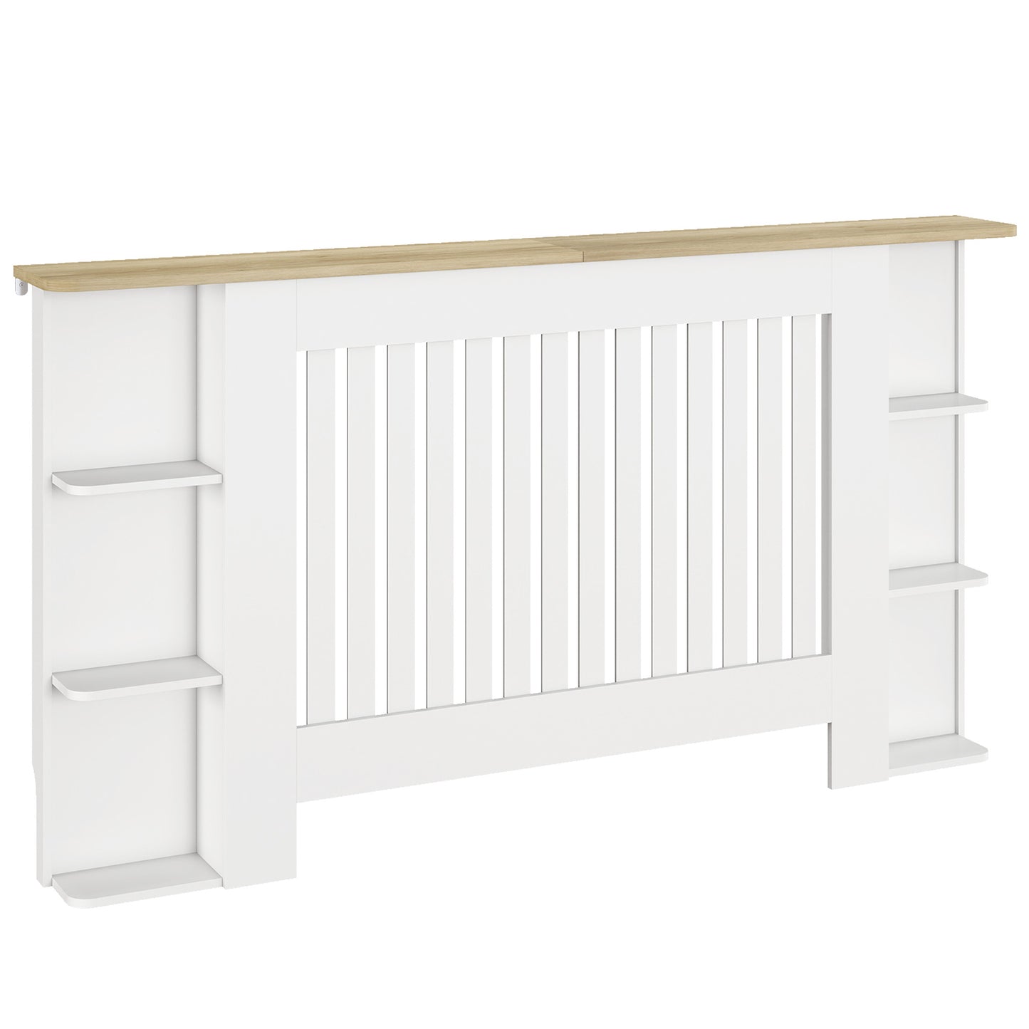 HOMCOM Radiator Cover with Open Storage Shelves, Vertical Slatted Cabinet Shelf Heater Cover for Living Room, Hallway, Large, White