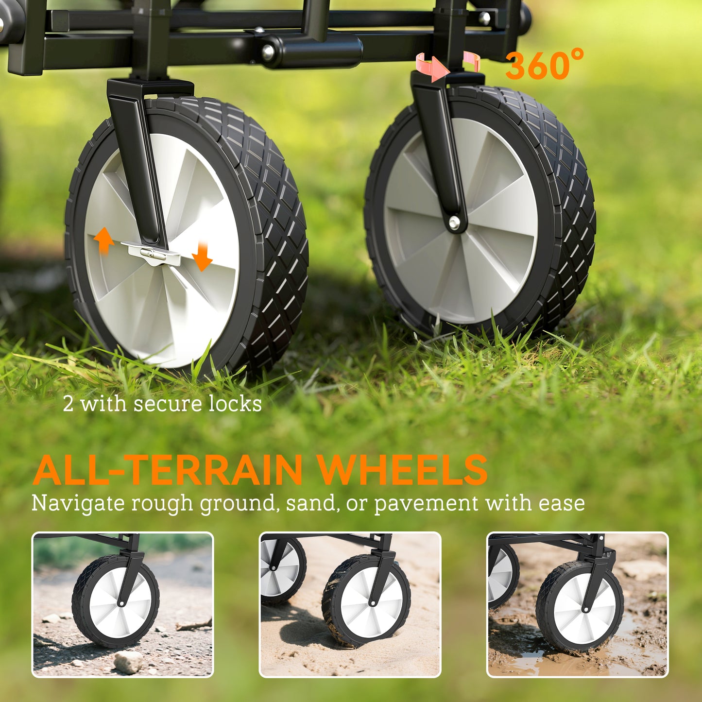 Outsunny 90L Festival Trolley on Wheels, Folding Camping Trolley Cart with Adjustable Handle, Portable for Outdoor, Garden, Shopping, Fishing, Navy Blue