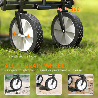Outsunny 90L Festival Trolley on Wheels, Folding Camping Trolley Cart with Adjustable Handle, Portable for Outdoor, Garden, Shopping, Fishing, Navy Blue
