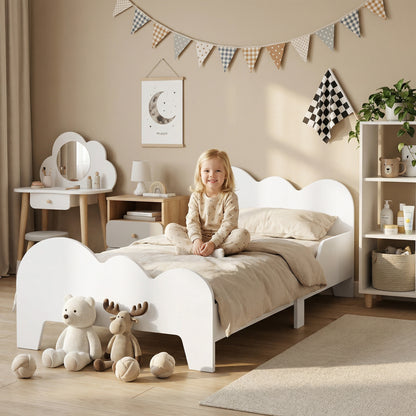 AIYAPLAY Cloud-Themed Toddler Bed Frame with Safety Rails, 143.5 x 74.5 x 56cm