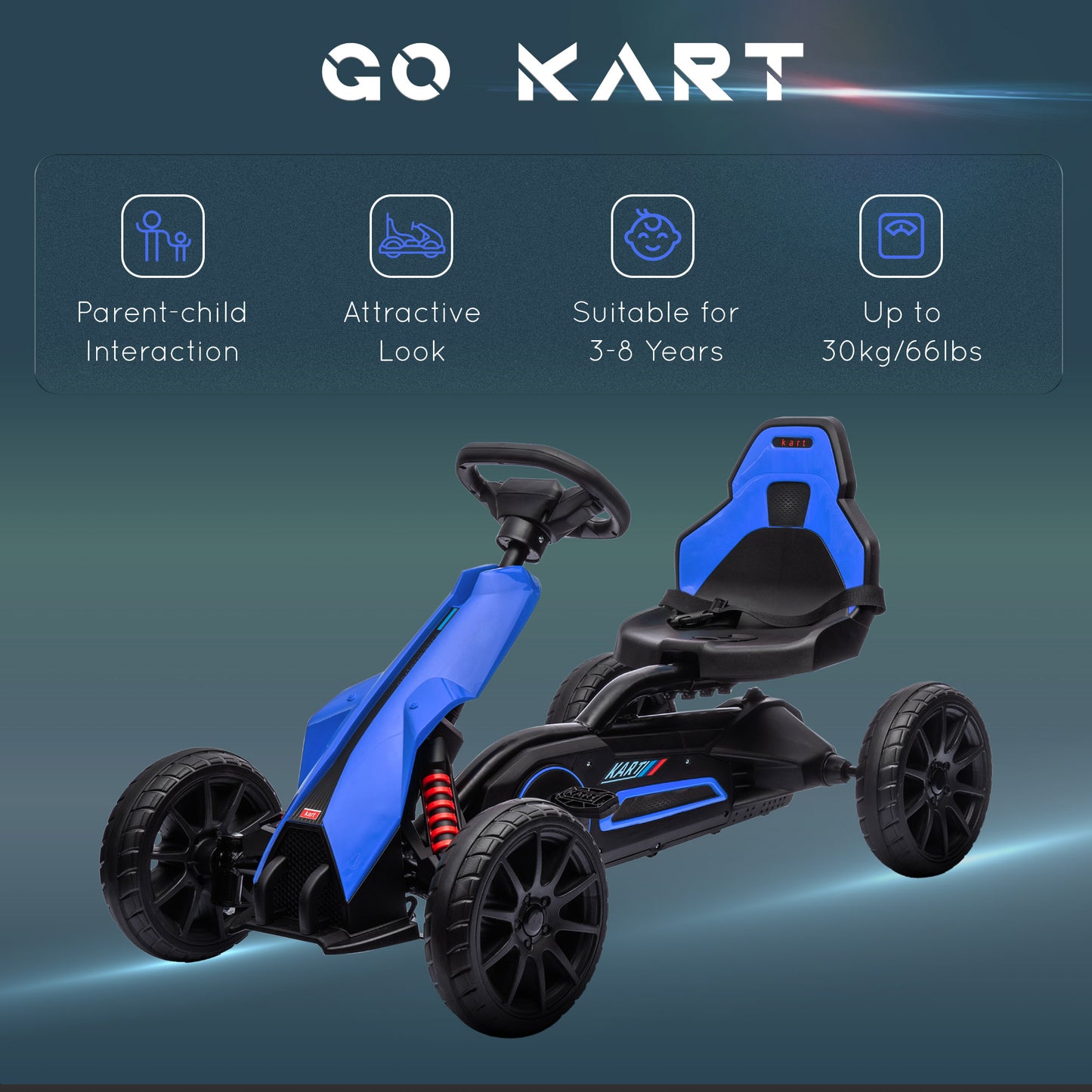 HOMCOM Kids Pedal Go Kart, with Adjustable Seat, EVA Wheels, Seat, Handbrake - Blue