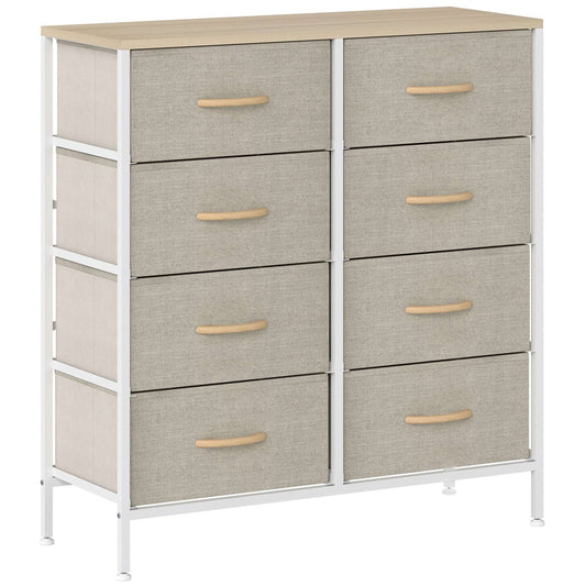 HOMCOM Fabric Chest of Drawers, Industrial Bedroom Dresser with 8 Fabric Drawers, Steel Frame and Wooden Top for Nursery, Living Room, Hallway, Maple Wood-effect